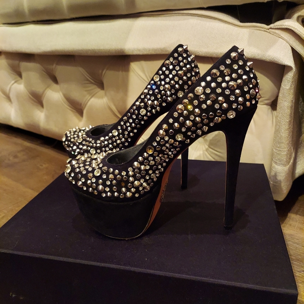 Women's black and rhinestone heels